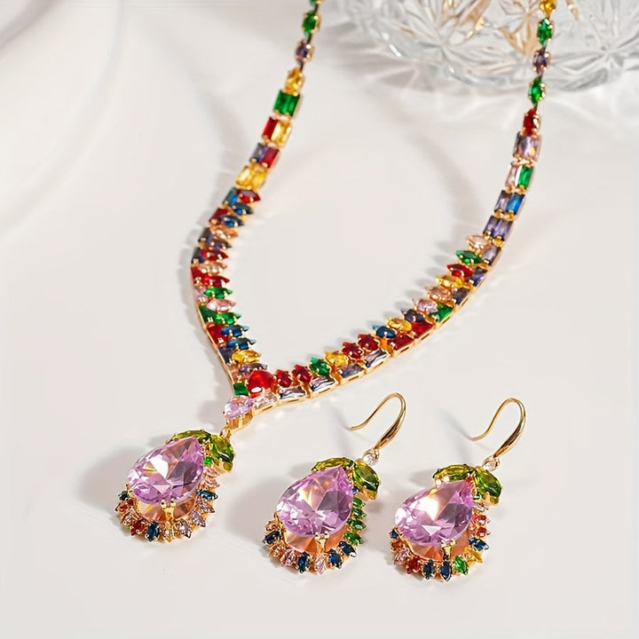Quothex | Set de Collar y Aretes con Diseño de Gota Multicolor Elegante