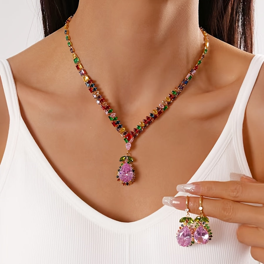 Quothex | Set de Collar y Aretes con Diseño de Gota Multicolor Elegante