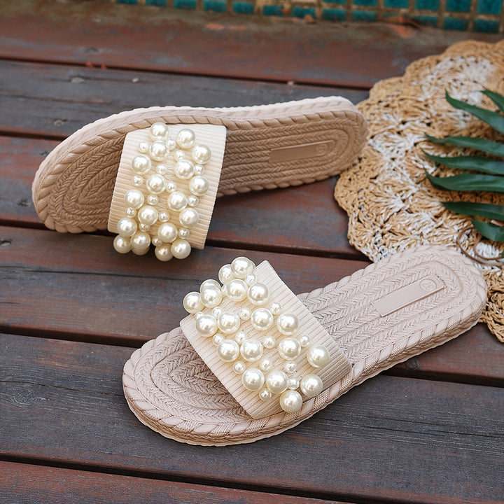 Fruxith | Sandalias Planas con Perlas Decorativas y Máxima Comodidad