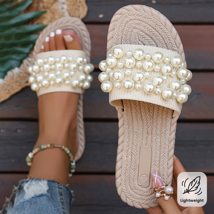 Fruxith | Sandalias Planas con Perlas Decorativas y Máxima Comodidad