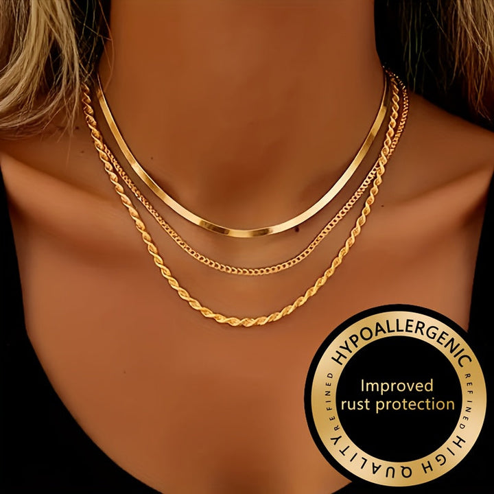 Winsley | Collar Elegante de Tres Capas con Acabado Dorado