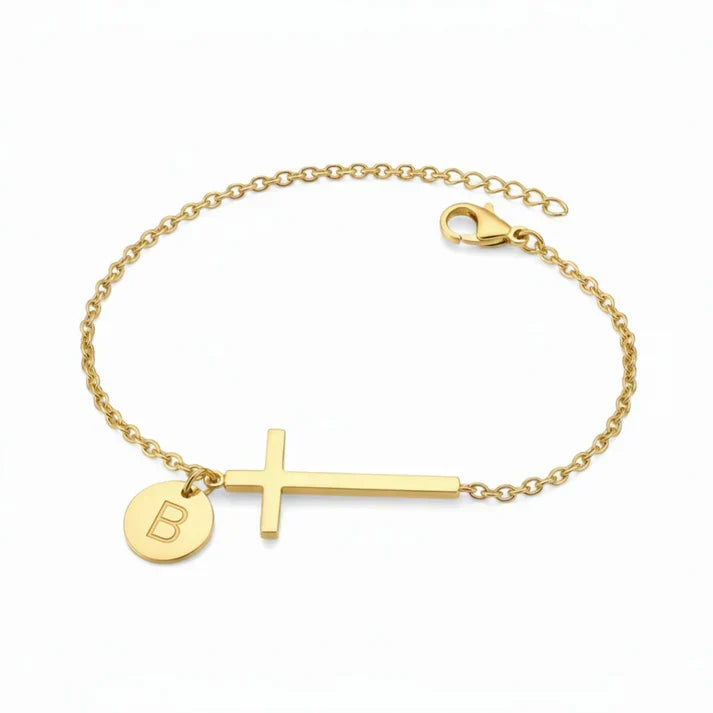 Elodryn | Pulsera Inicial Sagrada – Cruz Personalizada