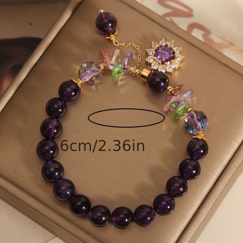 Winter | Pulsera de Cuentas Moradas con Colgante de Cristal Brillante