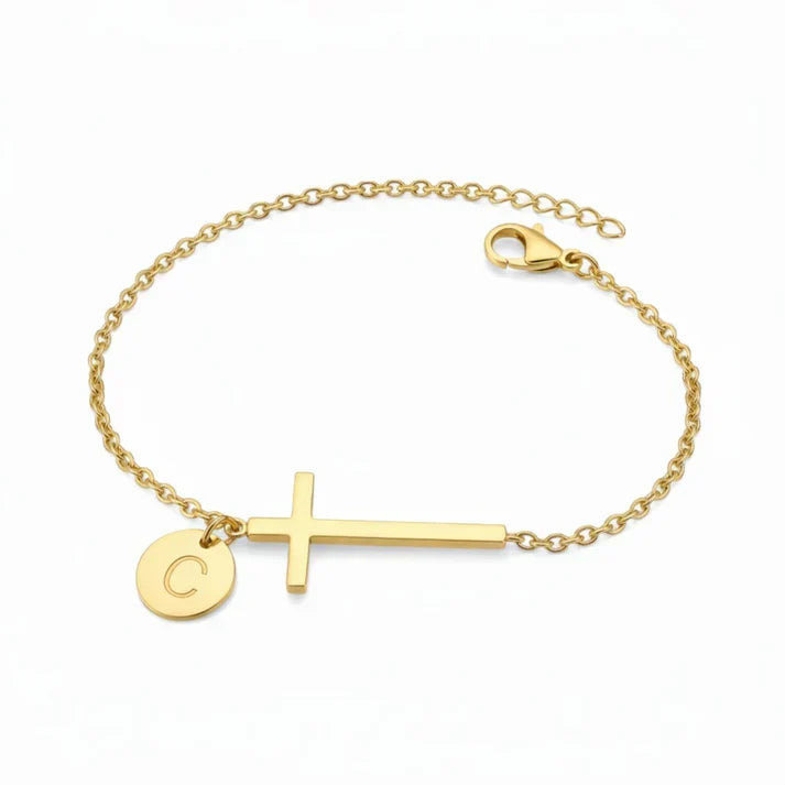 Elodryn | Pulsera Inicial Sagrada – Cruz Personalizada