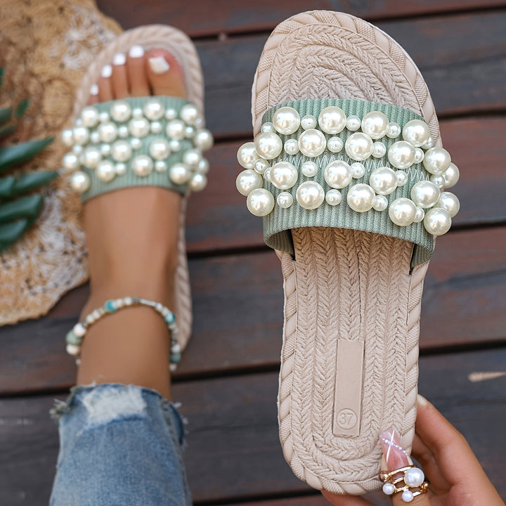 Fruxith | Sandalias Planas con Perlas Decorativas y Máxima Comodidad