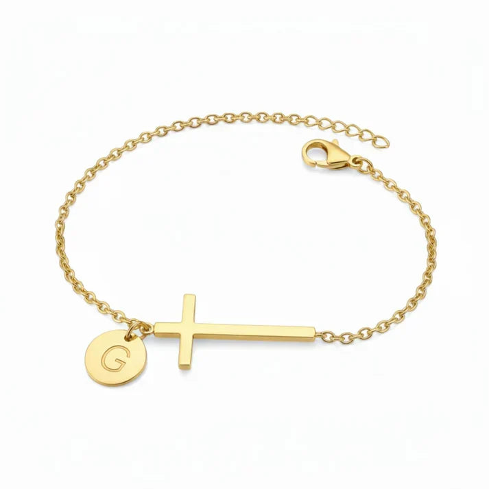 Elodryn | Pulsera Inicial Sagrada – Cruz Personalizada