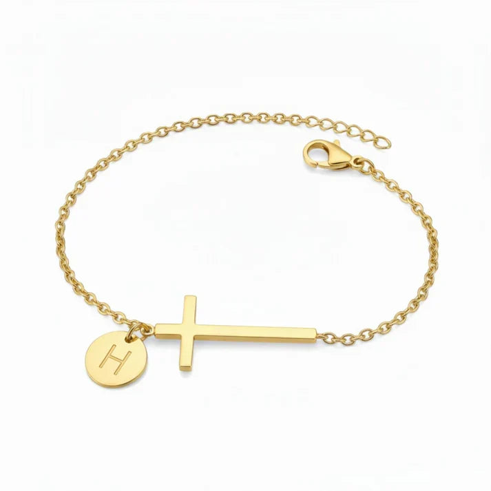 Elodryn | Pulsera Inicial Sagrada – Cruz Personalizada