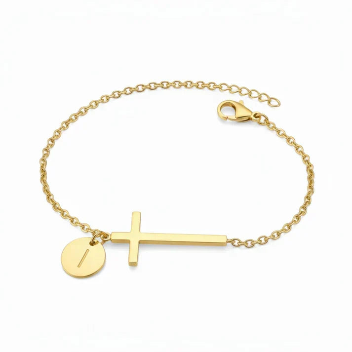 Elodryn | Pulsera Inicial Sagrada – Cruz Personalizada