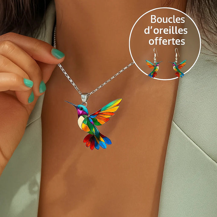 Vaila | Collar Colibrí Arcoíris + Pendientes a juego de regalo