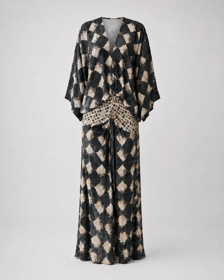 Bethany | Vestido Largo con Estampado Mosaico y Mangas Kimono