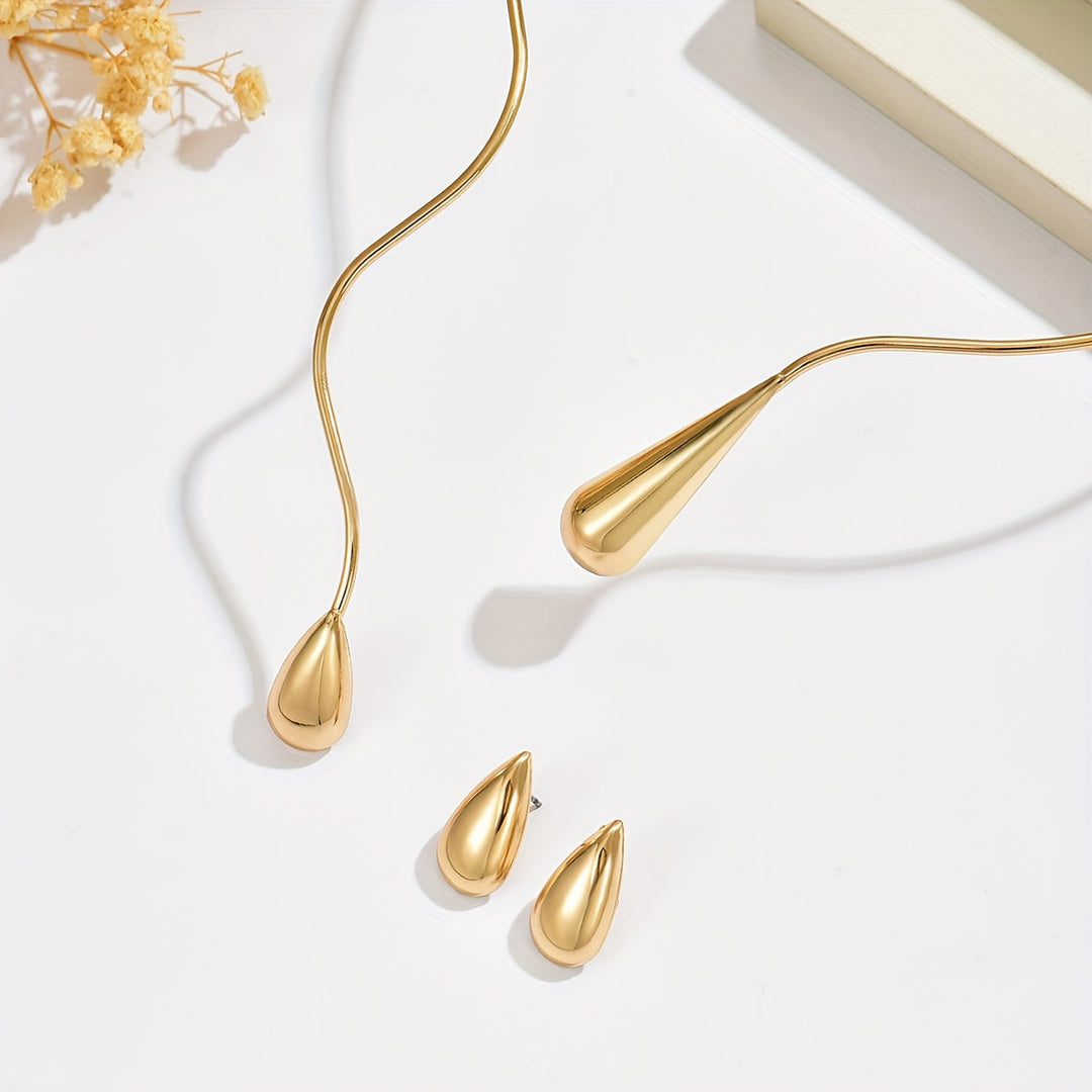 Taliah | Set Elegante de Collar y Aretes con Diseño de Gota Asimétrica
