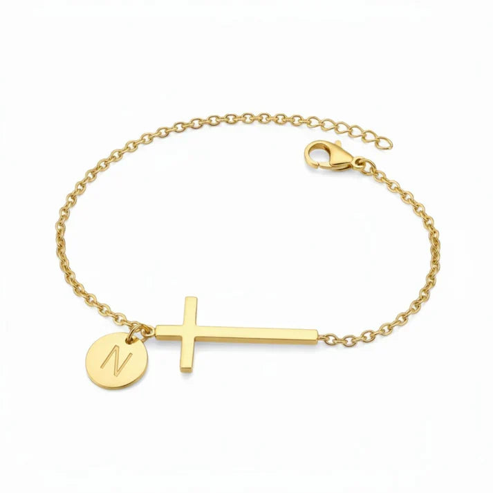 Elodryn | Pulsera Inicial Sagrada – Cruz Personalizada