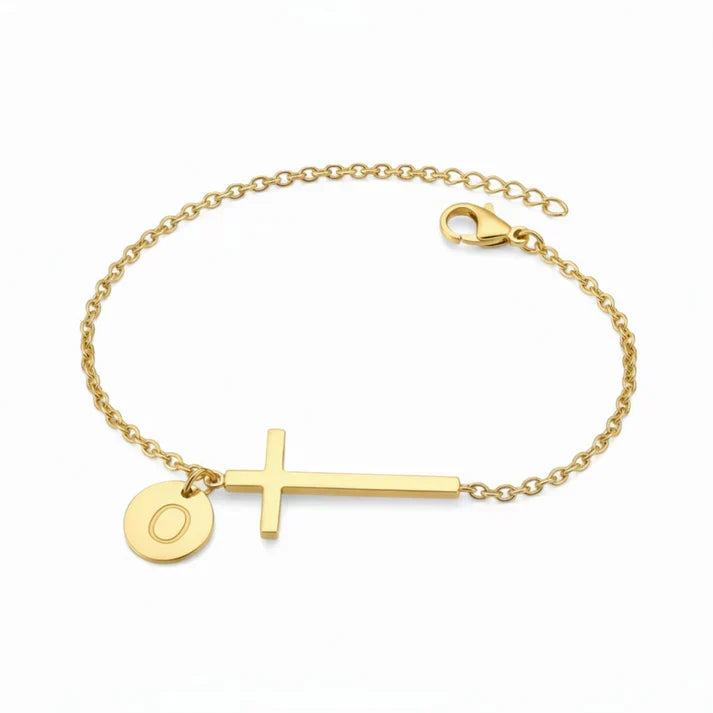Elodryn | Pulsera Inicial Sagrada – Cruz Personalizada