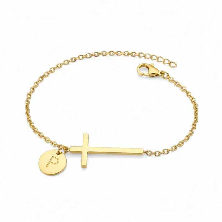 Elodryn | Pulsera Inicial Sagrada – Cruz Personalizada