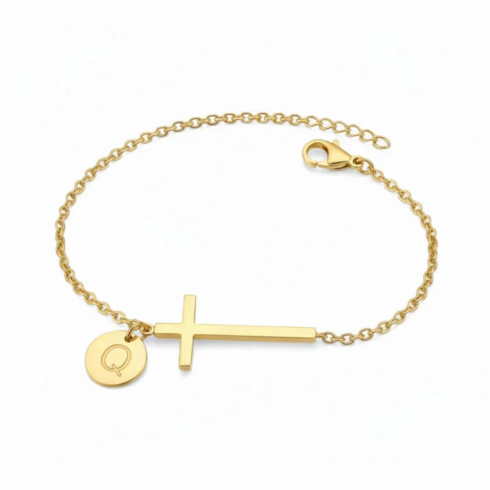 Elodryn | Pulsera Inicial Sagrada – Cruz Personalizada