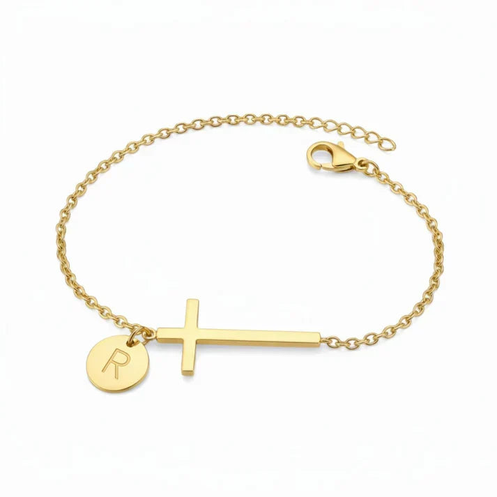 Elodryn | Pulsera Inicial Sagrada – Cruz Personalizada