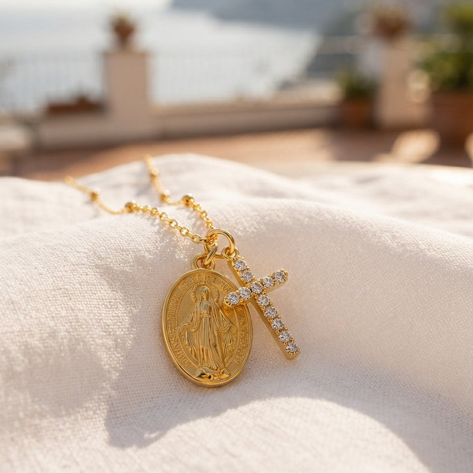 Belladonna | Collar con Medalla Milagrosa y Cruz