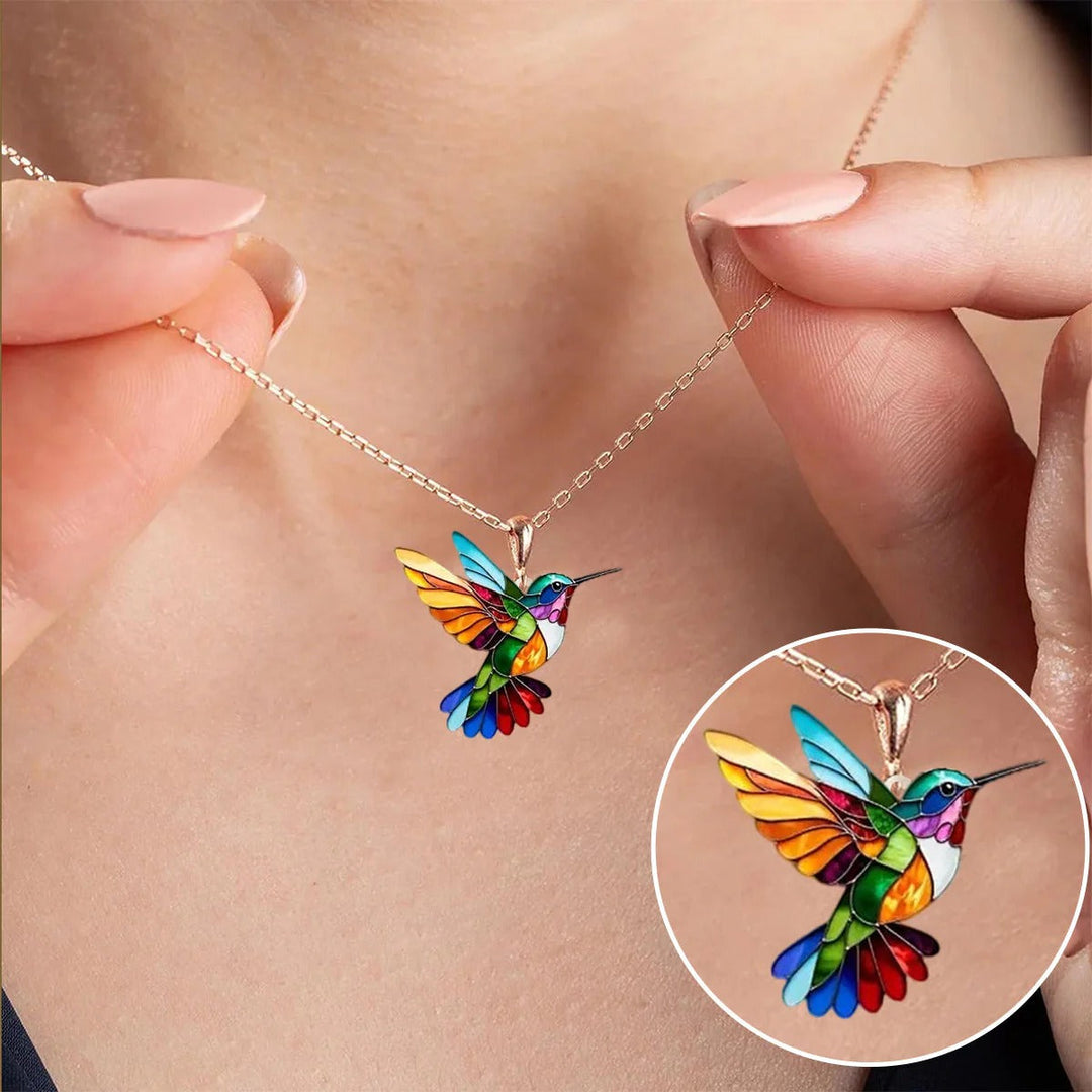 Vaila | Collar Colibrí Arcoíris + Pendientes a juego de regalo