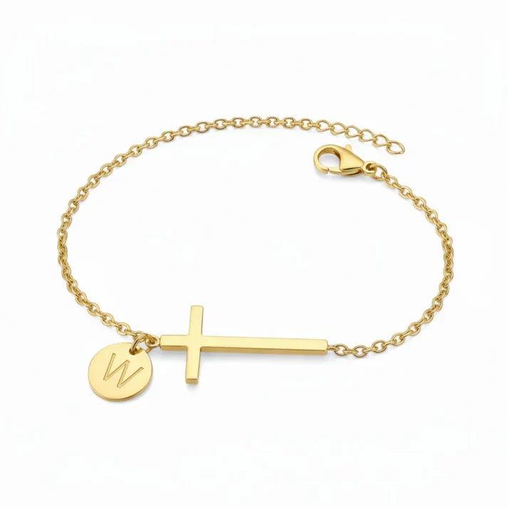 Elodryn | Pulsera Inicial Sagrada – Cruz Personalizada