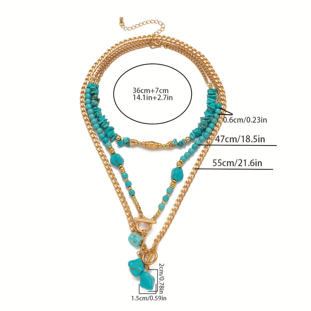 Evelise | Un conjunto de tres collares apilados de cuentas turquesas bohemias para mujeres