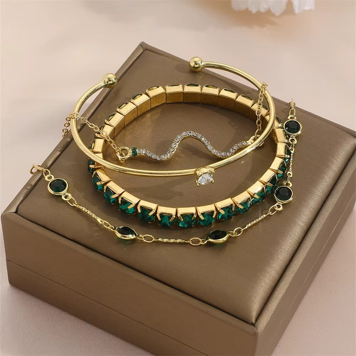 Orelissea | Juego Pulseras Cristal Esmeralda Clásico