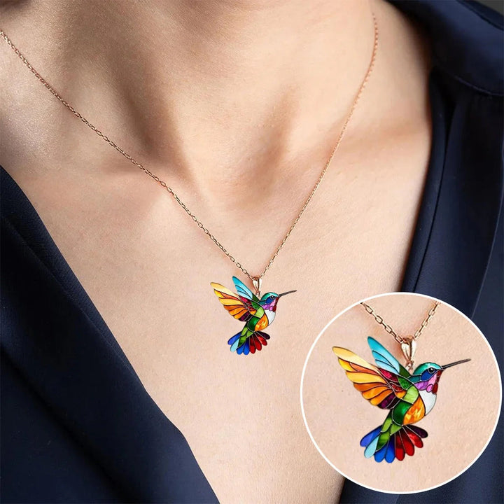 Vaila | Collar Colibrí Arcoíris + Pendientes a juego de regalo