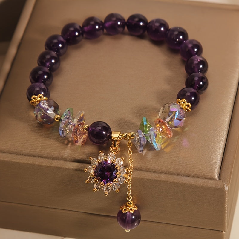 Winter | Pulsera de Cuentas Moradas con Colgante de Cristal Brillante