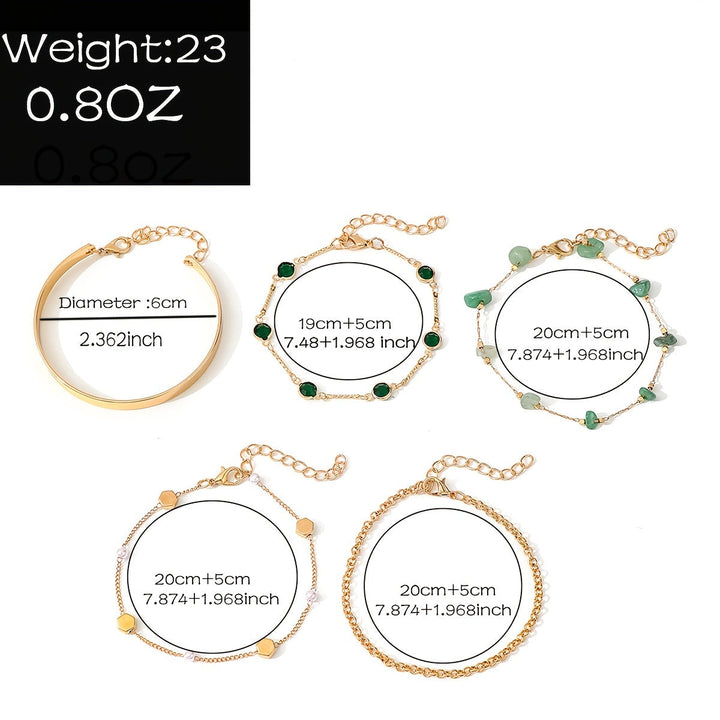 Aethique | Set de 5 Pulseras Bohemias con Piedras Verdes y Detalles Vintage