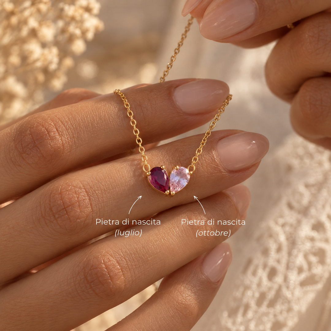Ariana | Collar Corazón con Dos Piedras de Nacimiento