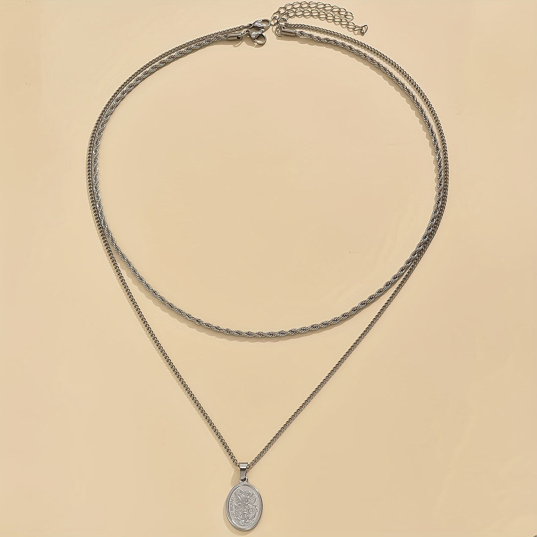 Seraphine | Collar de Cadena de Giro Ovalado de Acero Inoxidable para Hombre, Accesorio de Moda Casual Diario