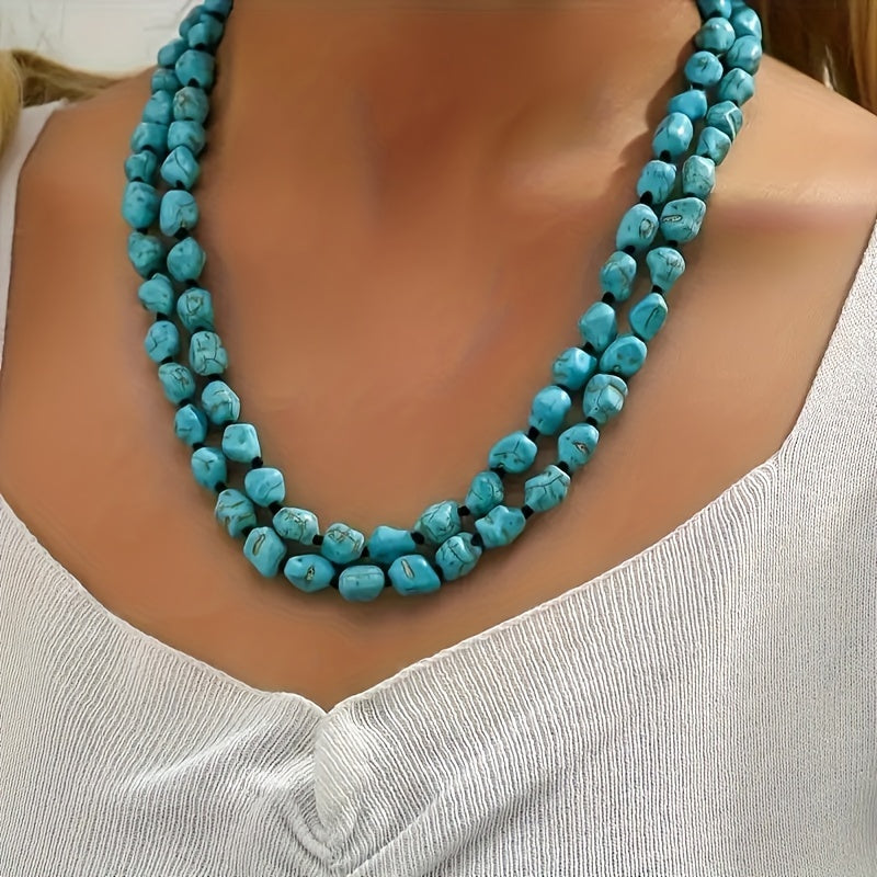 Saria | Collar Bohemio de Doble Capa con Turquesa y Piedras Naturales