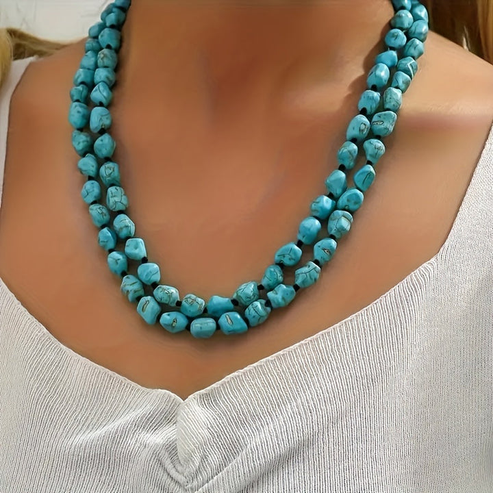 Saria | Collar Bohemio de Doble Capa con Turquesa y Piedras Naturales