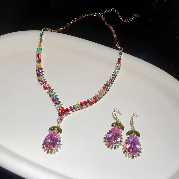 Quothex | Set de Collar y Aretes con Diseño de Gota Multicolor Elegante