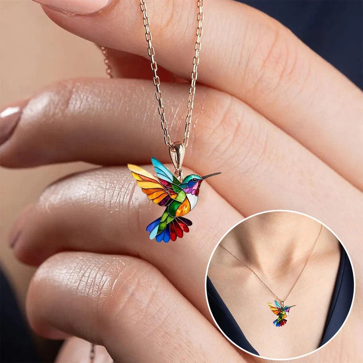 Vaila | Collar Colibrí Arcoíris + Pendientes a juego de regalo