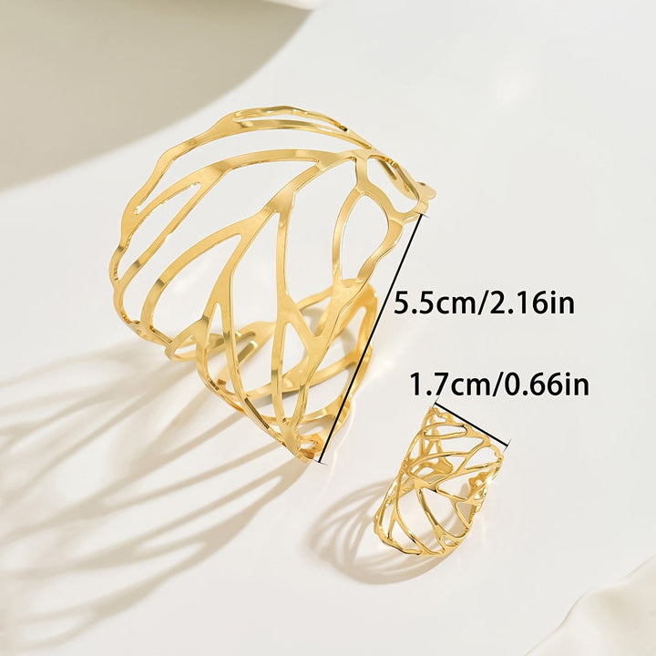 Lavinia | Conjunto de Pulsera y Anillo con Hojas Caladas de Estilo Vintage