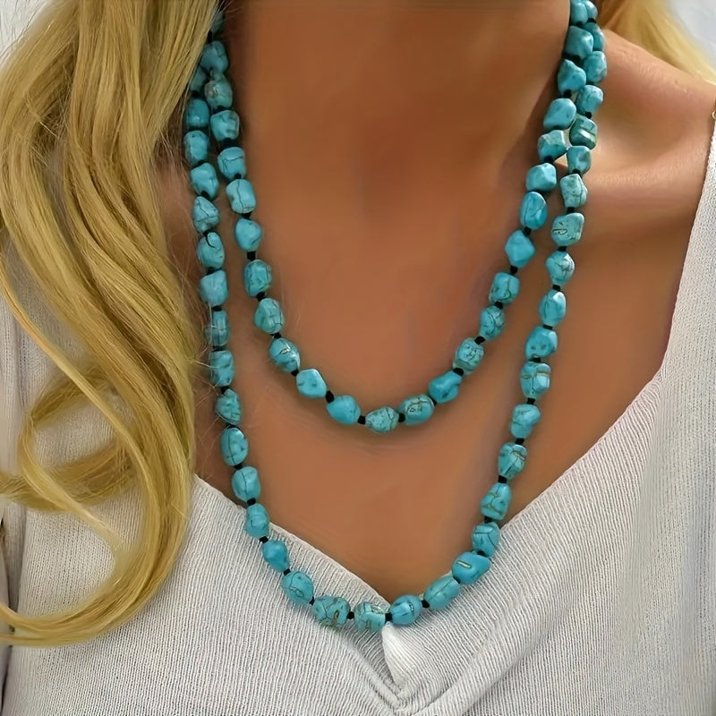 Saria | Collar Bohemio de Doble Capa con Turquesa y Piedras Naturales