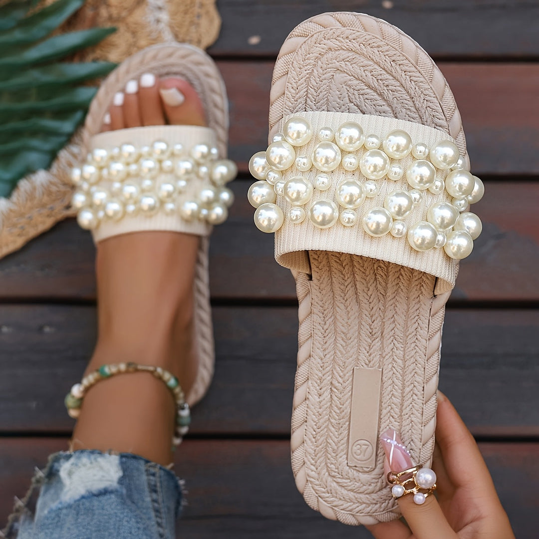 Fruxith | Sandalias Planas con Perlas Decorativas y Máxima Comodidad