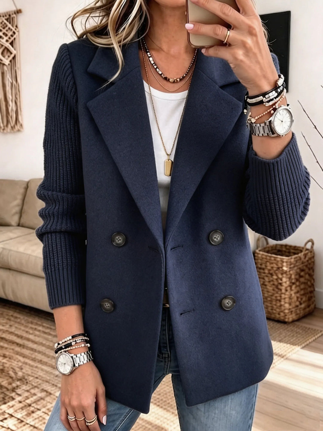 Nicole | Blazer Elegante con Mangas de Punto y Diseño Clásico