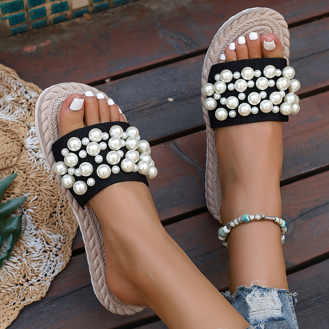 Fruxith | Sandalias Planas con Perlas Decorativas y Máxima Comodidad