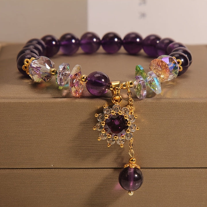 Winter | Pulsera de Cuentas Moradas con Colgante de Cristal Brillante