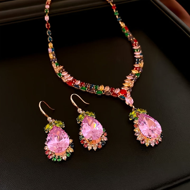 Quothex | Set de Collar y Aretes con Diseño de Gota Multicolor Elegante