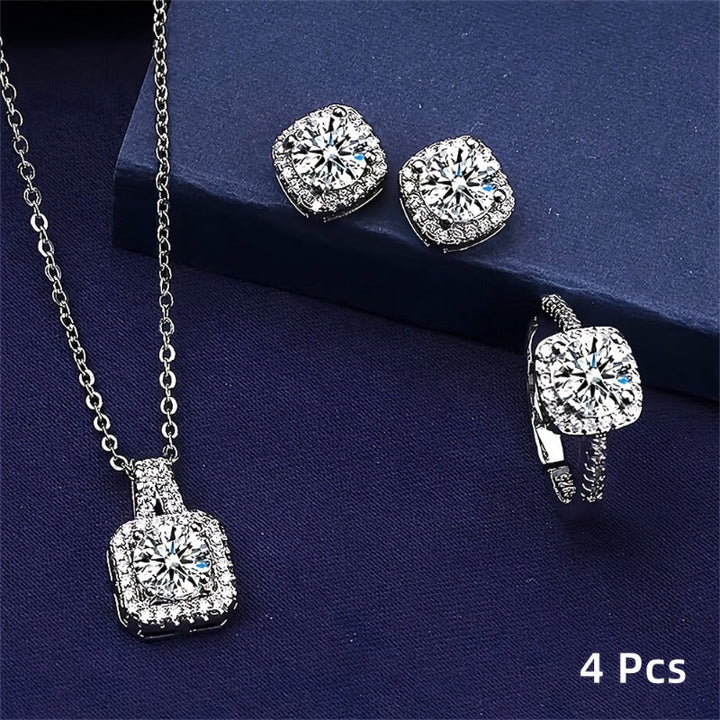 Elkie | Set Elegante de Joyería Brillante con Collar, Anillo y Aretes