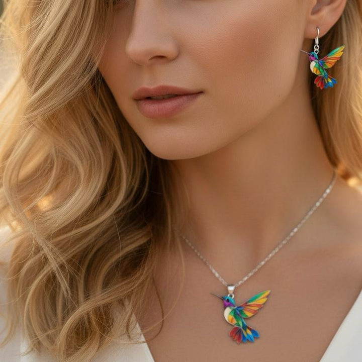 Vaila | Collar Colibrí Arcoíris + Pendientes a juego de regalo