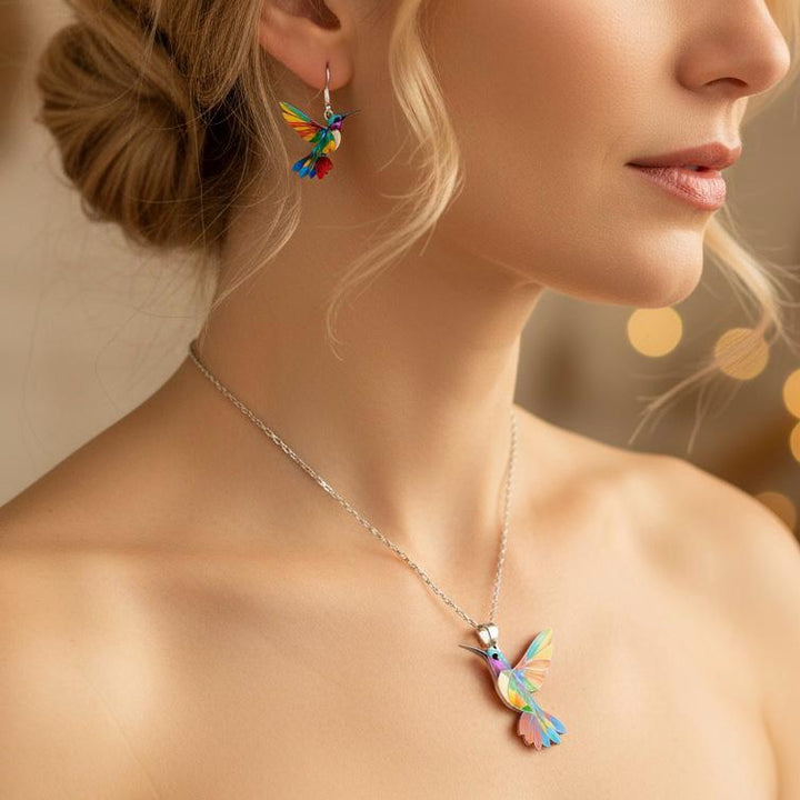 Vaila | Collar Colibrí Arcoíris + Pendientes a juego de regalo