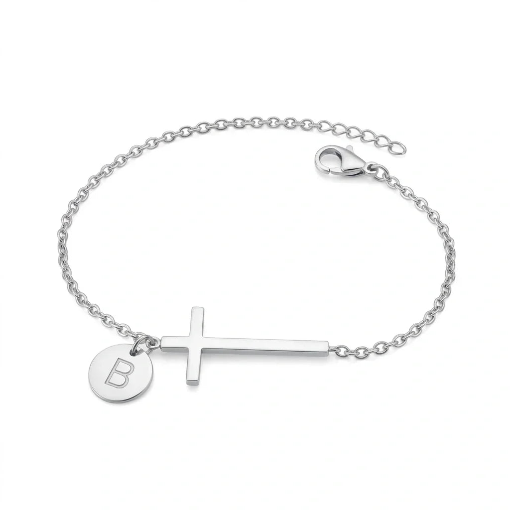 Elodryn | Pulsera Inicial Sagrada – Cruz Personalizada