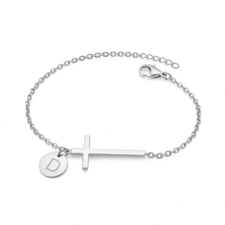 Elodryn | Pulsera Inicial Sagrada – Cruz Personalizada