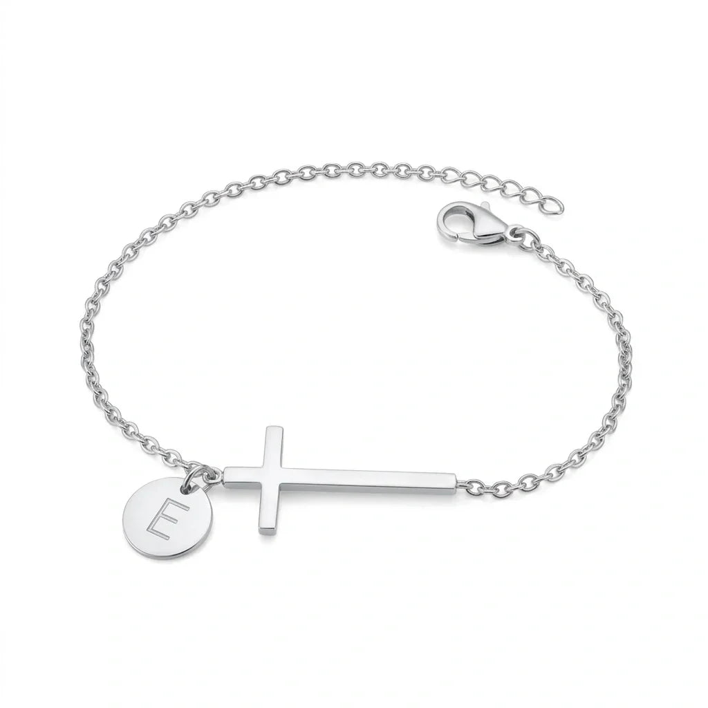 Elodryn | Pulsera Inicial Sagrada – Cruz Personalizada