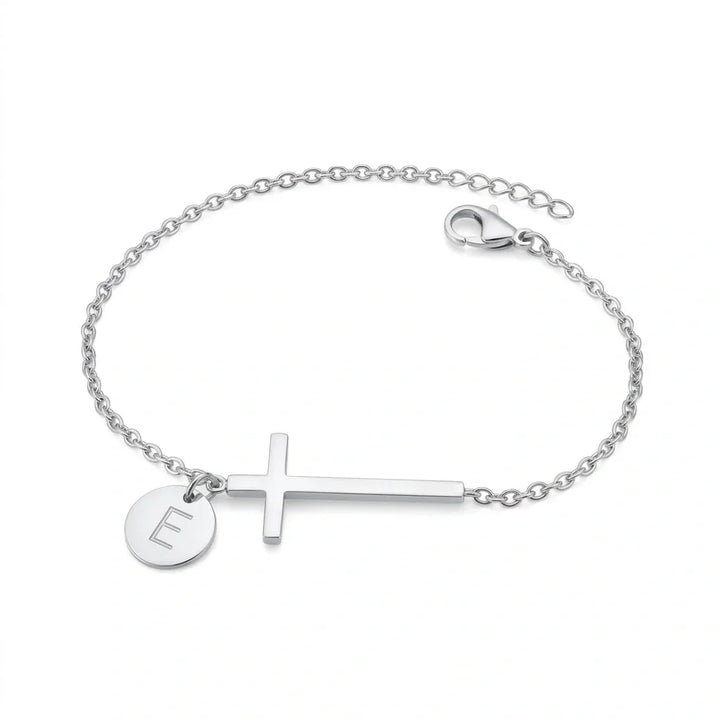 Elodryn | Pulsera Inicial Sagrada – Cruz Personalizada