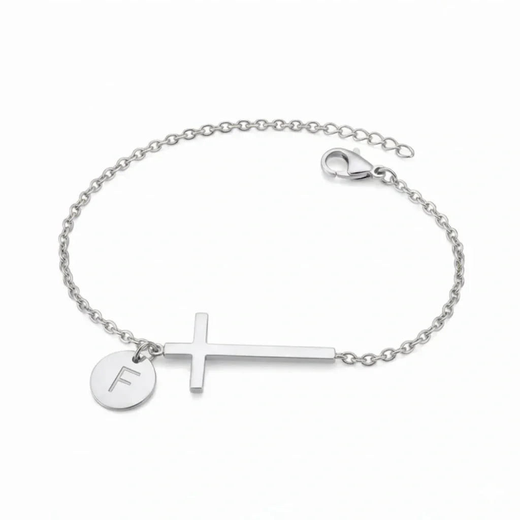 Elodryn | Pulsera Inicial Sagrada – Cruz Personalizada