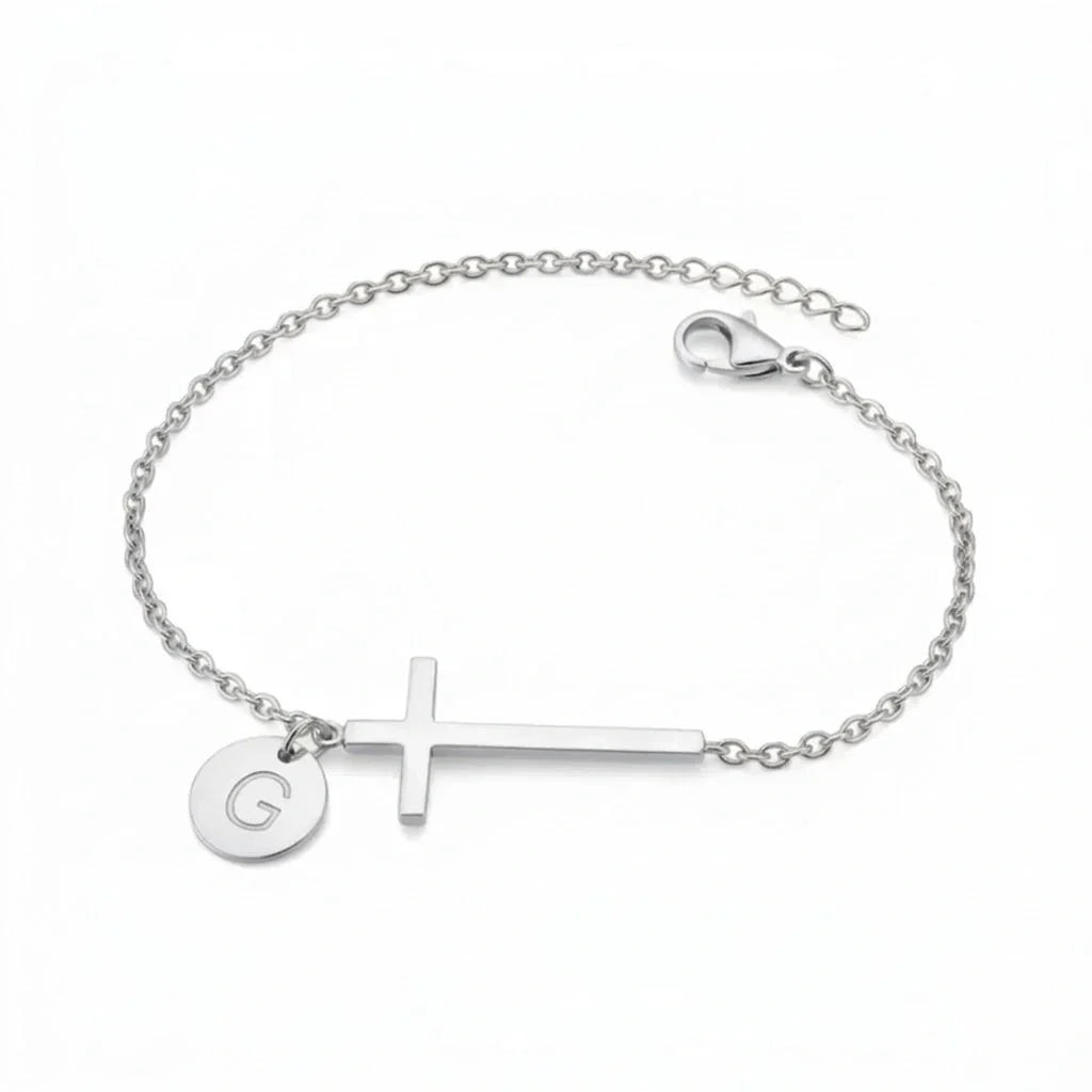 Elodryn | Pulsera Inicial Sagrada – Cruz Personalizada